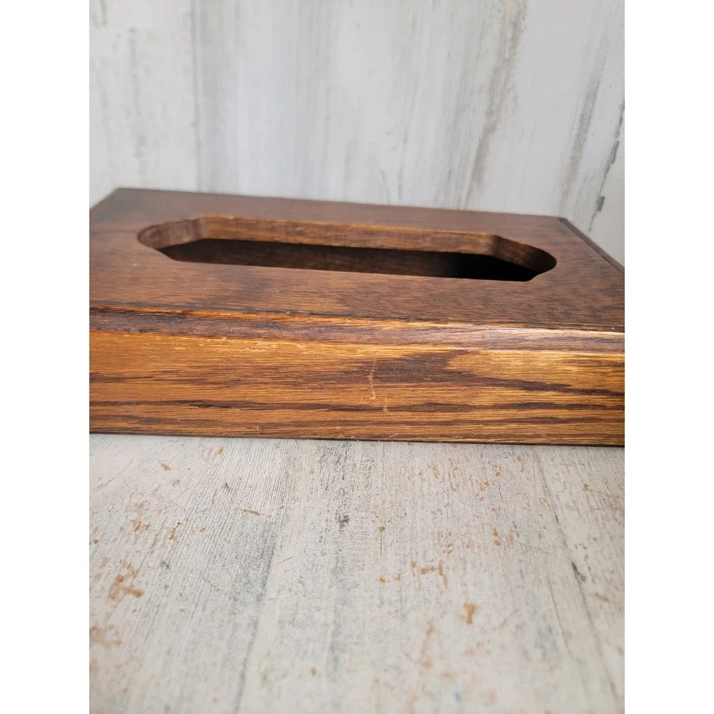 Wooden tissue box holder unique home vintage decor dispenser rectangle figure